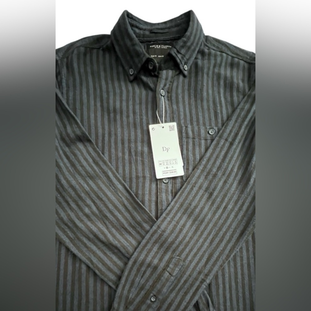Denim & Flower NWT Brushed Flannel Cotton Striped Button Down Shirt, Size M